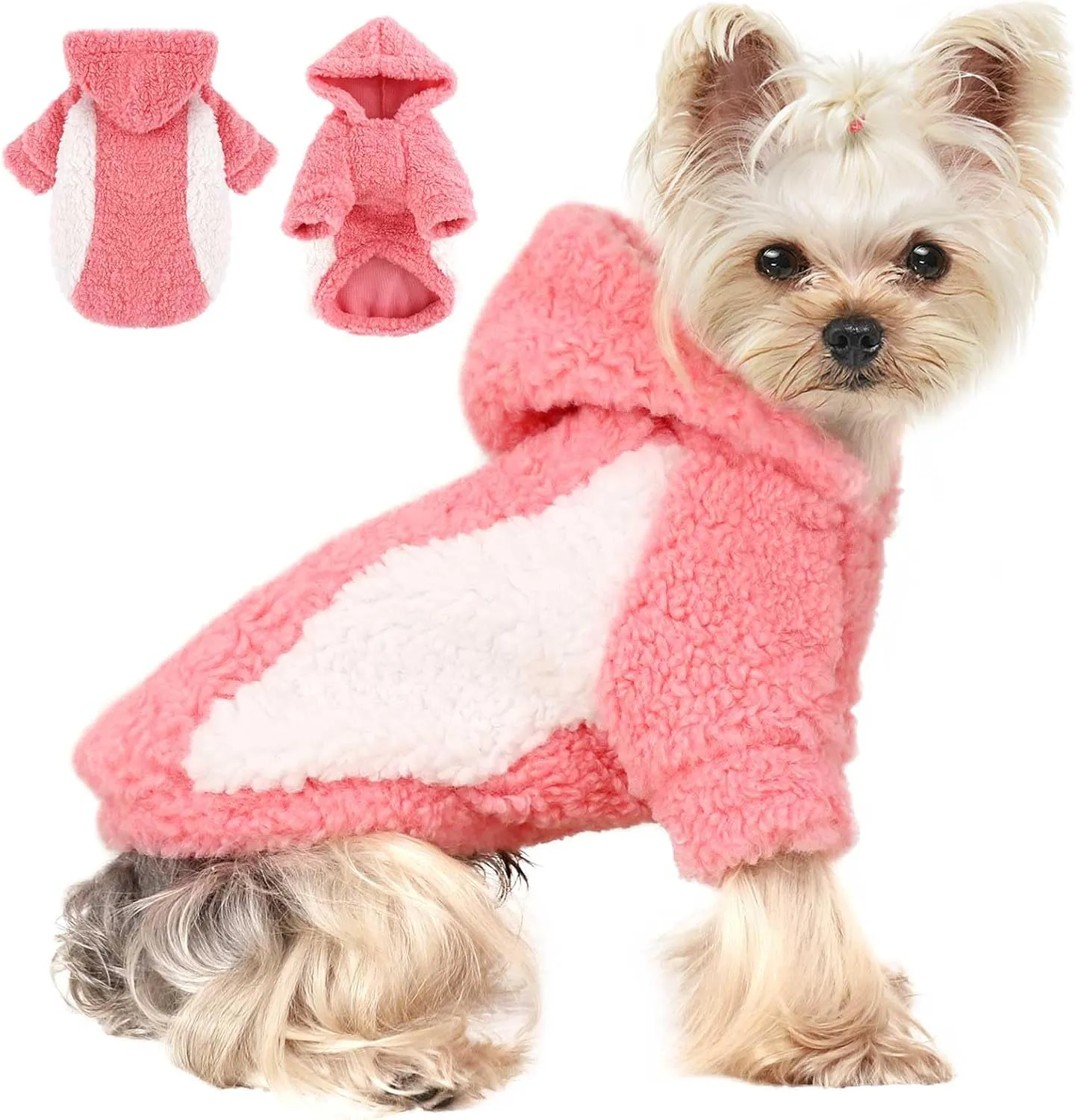 Fleece Dog Sweater, Winter Warm Smll Dog Clothes for Girls Boy, Puppy Hoodie Pullover Pet Clothes for Cat Puppy Chihuahua(Pink, S)