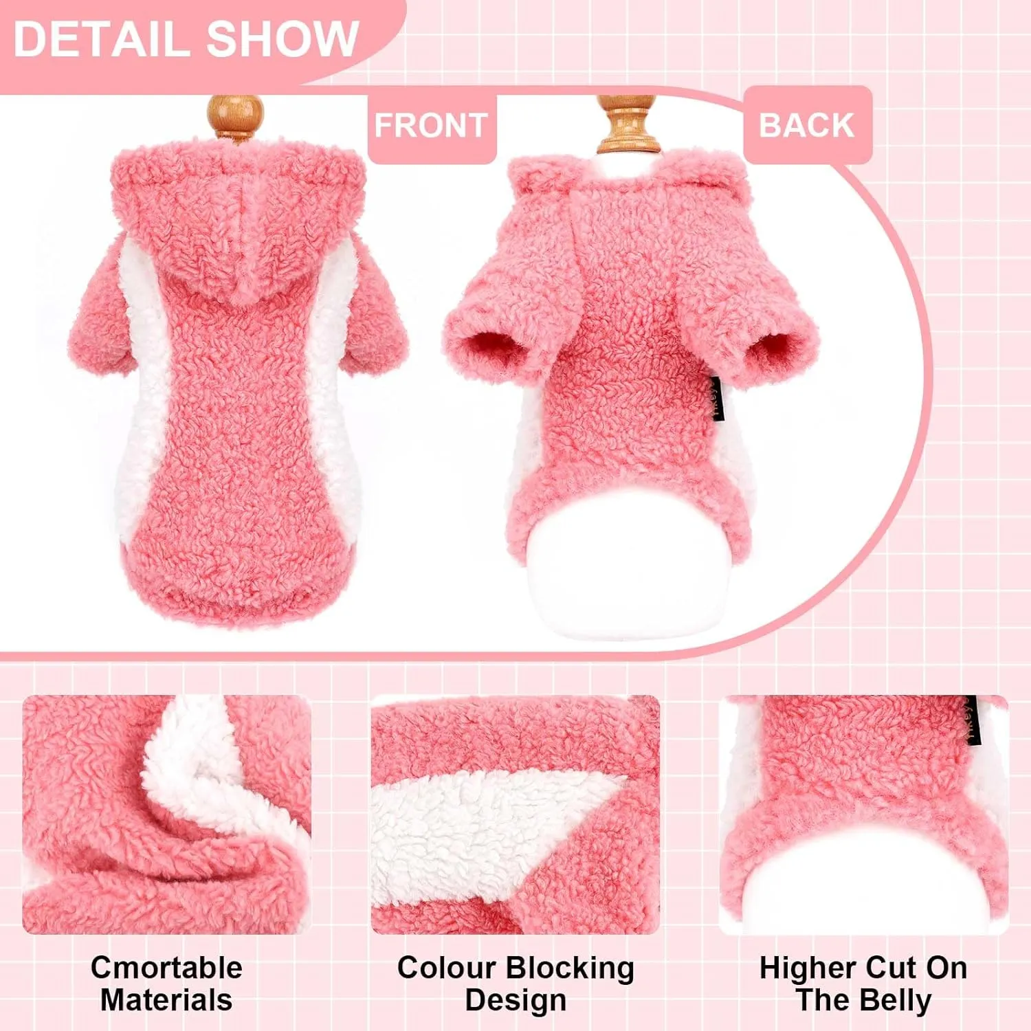 Fleece Dog Sweater, Winter Warm Smll Dog Clothes for Girls Boy, Puppy Hoodie Pullover Pet Clothes for Cat Puppy Chihuahua(Pink, S)