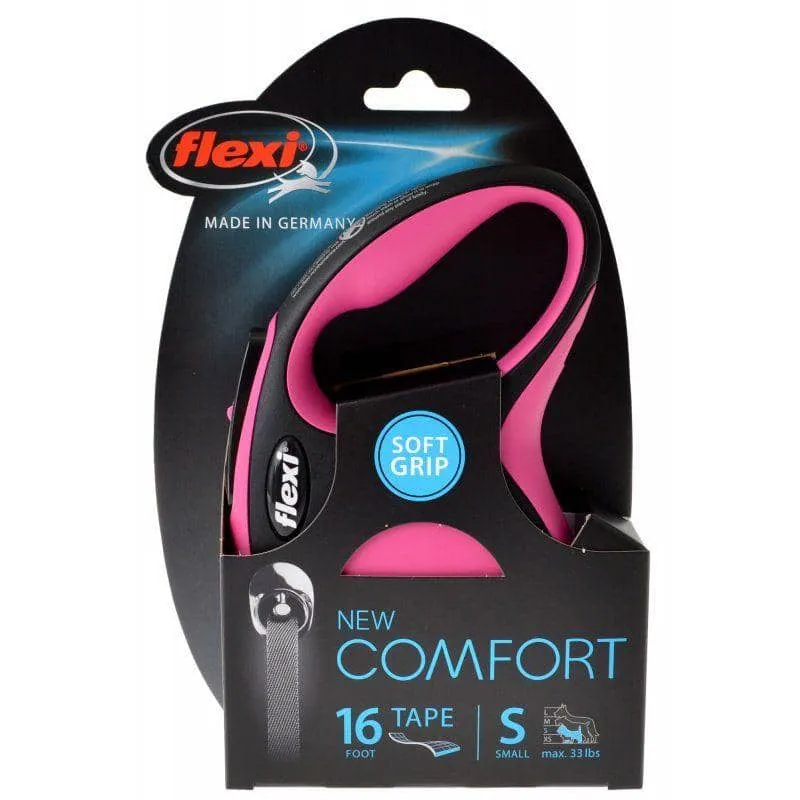 Flexi New Comfort Retractable Tape Leash - Pink - Small - 16' Tape (Pets up to 33 lbs)
