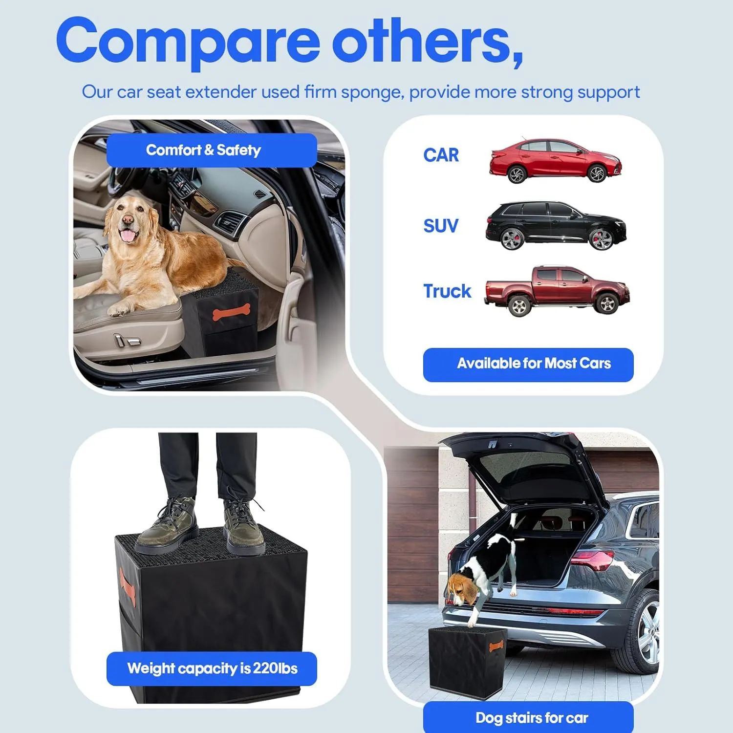 Front and Back Seat Extender for Dogs, Hard Bottom Dog Ramp Stairs for Car, Bed, Sofa or Car Accessories, Black