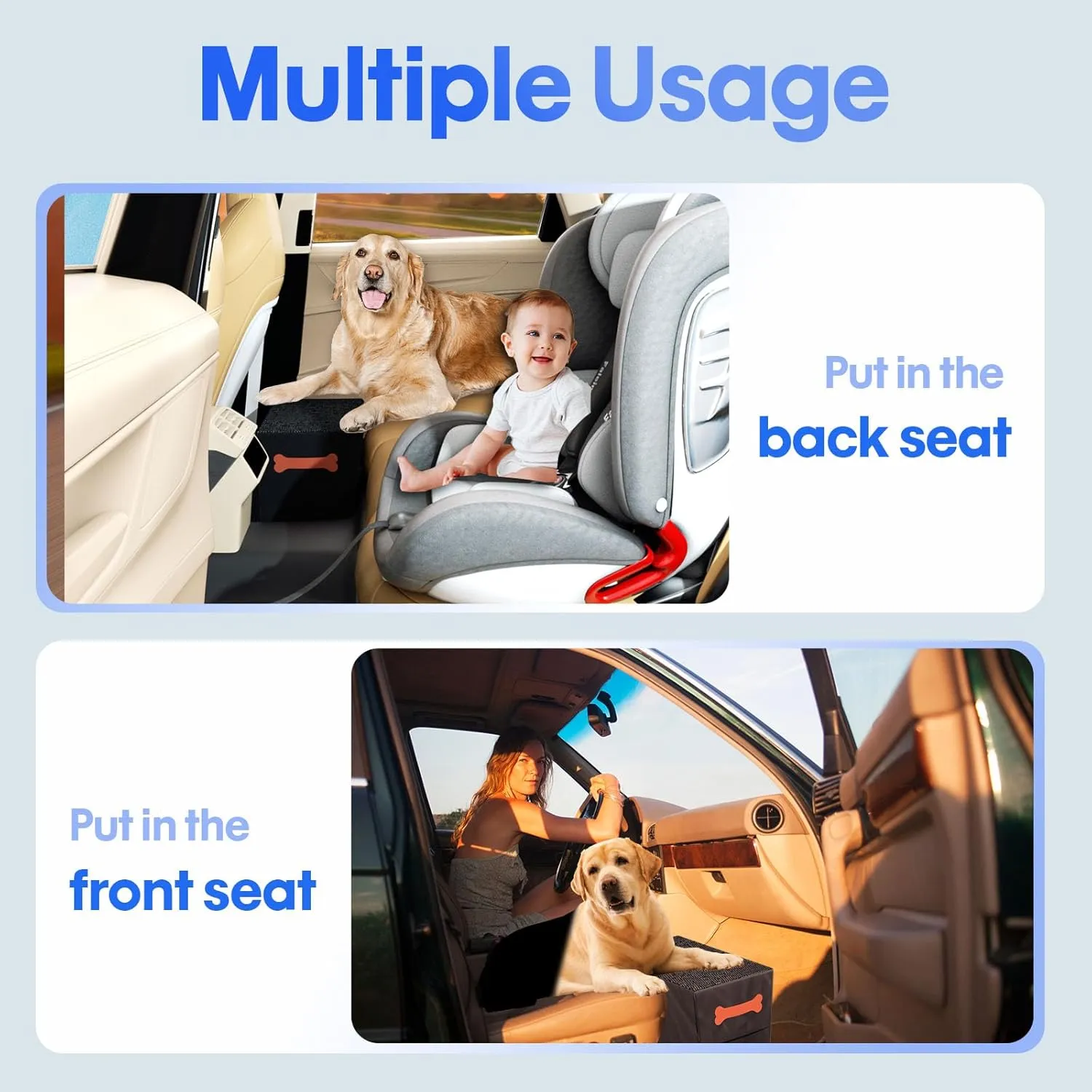 Front and Back Seat Extender for Dogs, Hard Bottom Dog Ramp Stairs for Car, Bed, Sofa or Car Accessories, Black