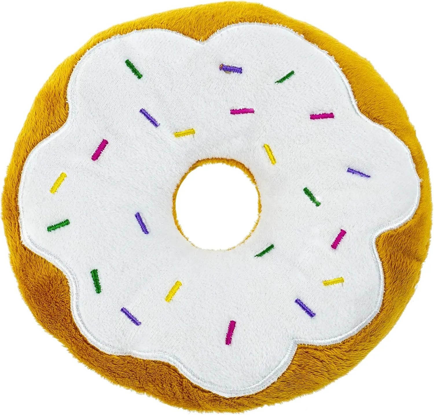 Giftable World 6 Inch Plush Pet Toy Sprinkled Vanilla Donut with Squeaker Dog Chew Toy