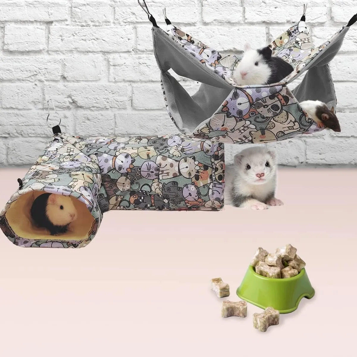 Guinea Pig Rat Ferret Hammock Hideout, Corner Tunnel, 14.2"x 9.8"x 4.3", Suitable for Small Pets, Easy to Clean