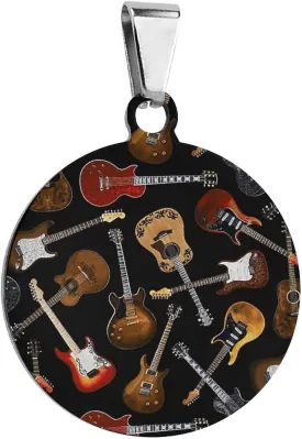 Guitars Pattern Funny Pet ID Tag Personalized Dog Round Tag Stainless Steel Cat Collar Tags Accessories