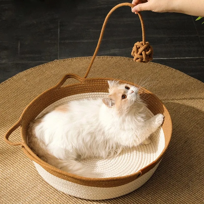 Hand-Woven Cooling Cat Bed