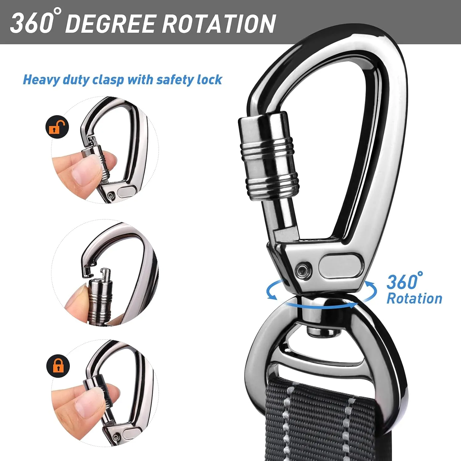 Hotsky Tactical Dog Leash Heavy Duty for Medium Large Dogs That Pull,4-6Ft Strong Bungee Shock Absorbing No Pull Dog Leash with Padded Double Handle and Car Seatbelt,Reflective Black