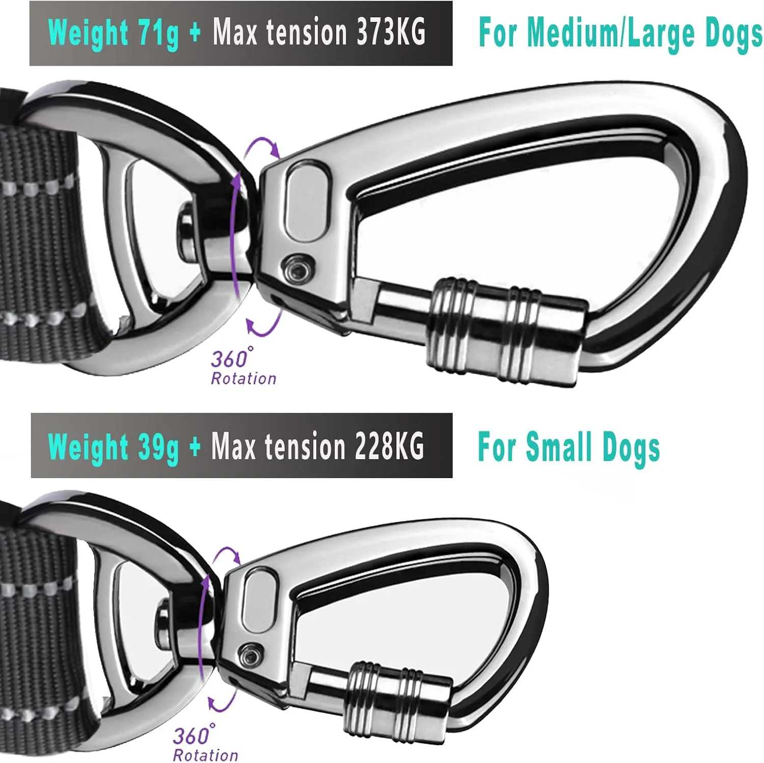 Hotsky Tactical Dog Leash Heavy Duty for Medium Large Dogs That Pull,4-6Ft Strong Bungee Shock Absorbing No Pull Dog Leash with Padded Double Handle and Car Seatbelt,Reflective Black