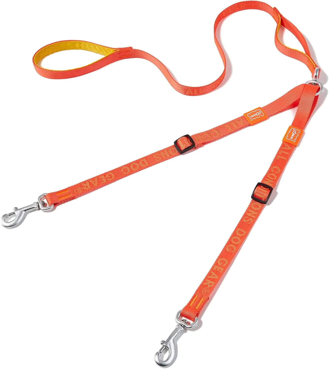 HOWGO Double Dog Leash, No Tangle 360 Swivel, Adjustable Two Padded Handles, Double Clip Dog Leash Coupler Splitter for Large and Medium Breeds (Orange, 4/5'' x 4.8 FT)