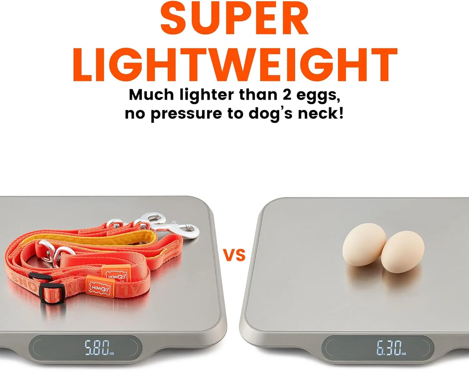 HOWGO Double Dog Leash, No Tangle 360 Swivel, Adjustable Two Padded Handles, Double Clip Dog Leash Coupler Splitter for Large and Medium Breeds (Orange, 4/5'' x 4.8 FT)