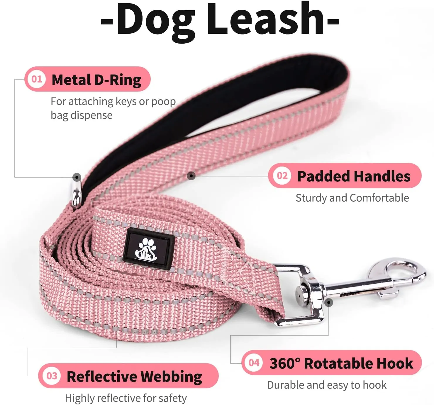 IVY&LANE Reflective Dog Collar and Leash Set,Adjustable Neoprene Padded Dog Collars for Puppy, Breathable Nylon Pet Collar for Small Medium Large Dogs (Medium,Pink)