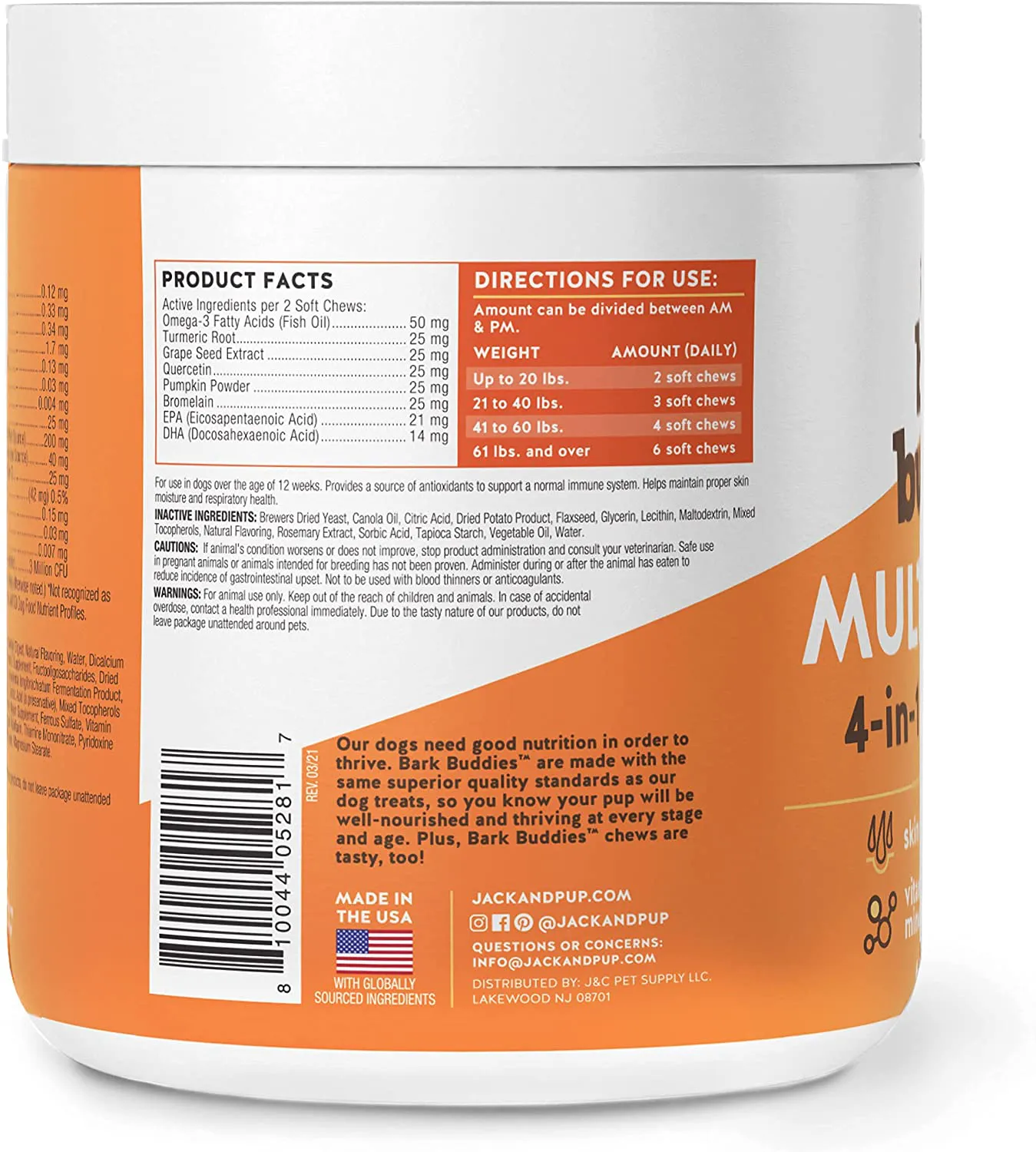 Jack&Pup Dog Vitamins and Supplements Multivitamins for Dogs - BarkBuddies Multi-Buddy Dog Multivitamins Chewable Soft Chews Puppy Vitamins and Supplements - Dog Supplements & Vitamins (60ct)