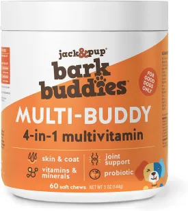 Jack&Pup Dog Vitamins and Supplements Multivitamins for Dogs - BarkBuddies Multi-Buddy Dog Multivitamins Chewable Soft Chews Puppy Vitamins and Supplements - Dog Supplements & Vitamins (60ct)