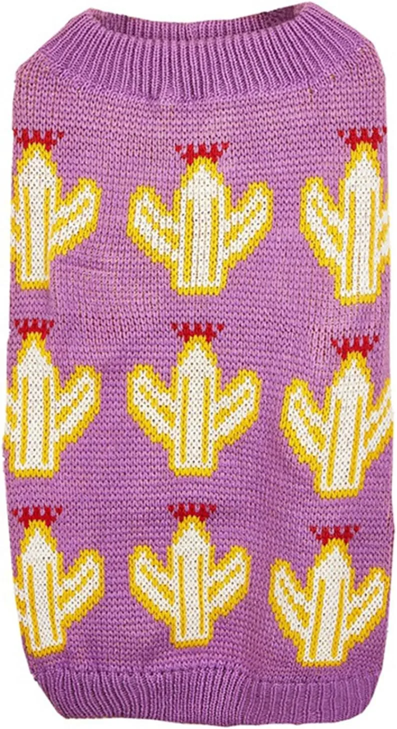 Jecikelon Knit Small Dog Sweater Cactus Soft Puppy Knitwear Clothes Winter Warm Pet Pullover Sweater for Small Dogs Cats Outfits Clothing (X-Large, Purple)