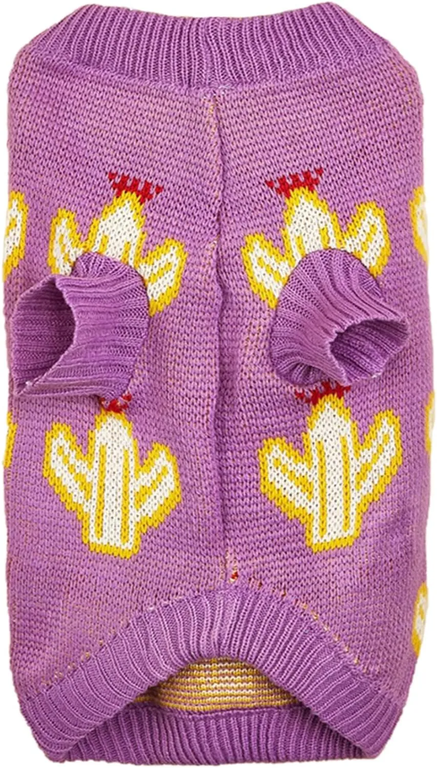 Jecikelon Knit Small Dog Sweater Cactus Soft Puppy Knitwear Clothes Winter Warm Pet Pullover Sweater for Small Dogs Cats Outfits Clothing (X-Large, Purple)