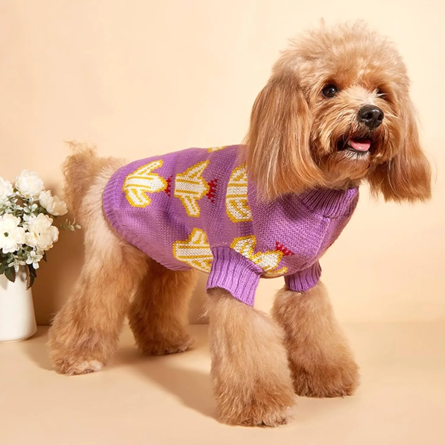 Jecikelon Knit Small Dog Sweater Cactus Soft Puppy Knitwear Clothes Winter Warm Pet Pullover Sweater for Small Dogs Cats Outfits Clothing (X-Large, Purple)