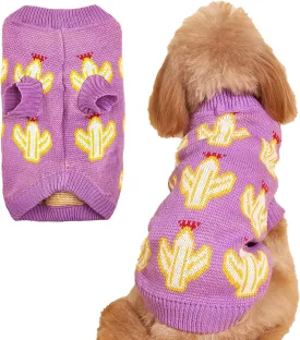 Jecikelon Knit Small Dog Sweater Cactus Soft Puppy Knitwear Clothes Winter Warm Pet Pullover Sweater for Small Dogs Cats Outfits Clothing (X-Large, Purple)