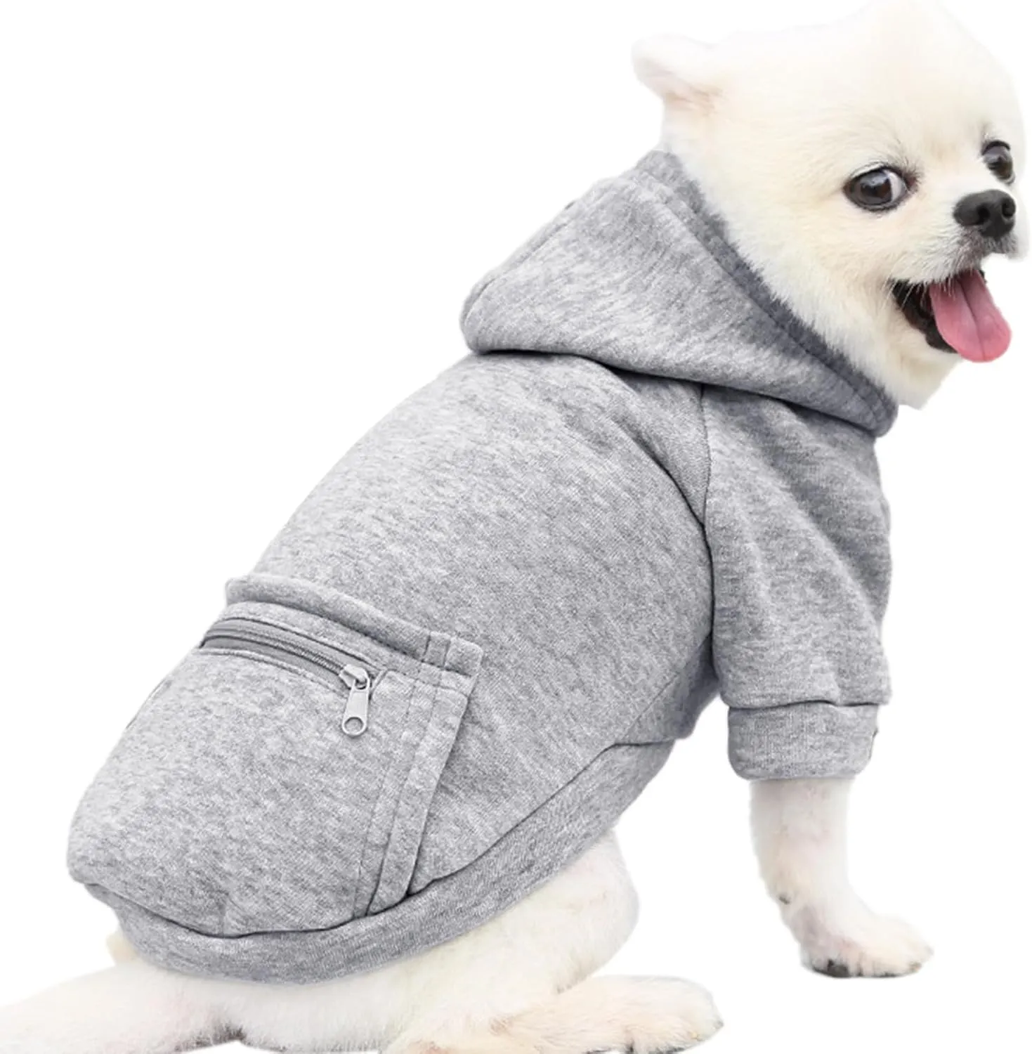 Jecikelon Winter Dog Hoodie Sweatshirts with Pockets Warm Clothes for Small Dogs Chihuahua Coat Puppy Custume Clothing (Large, Y02-Grey)