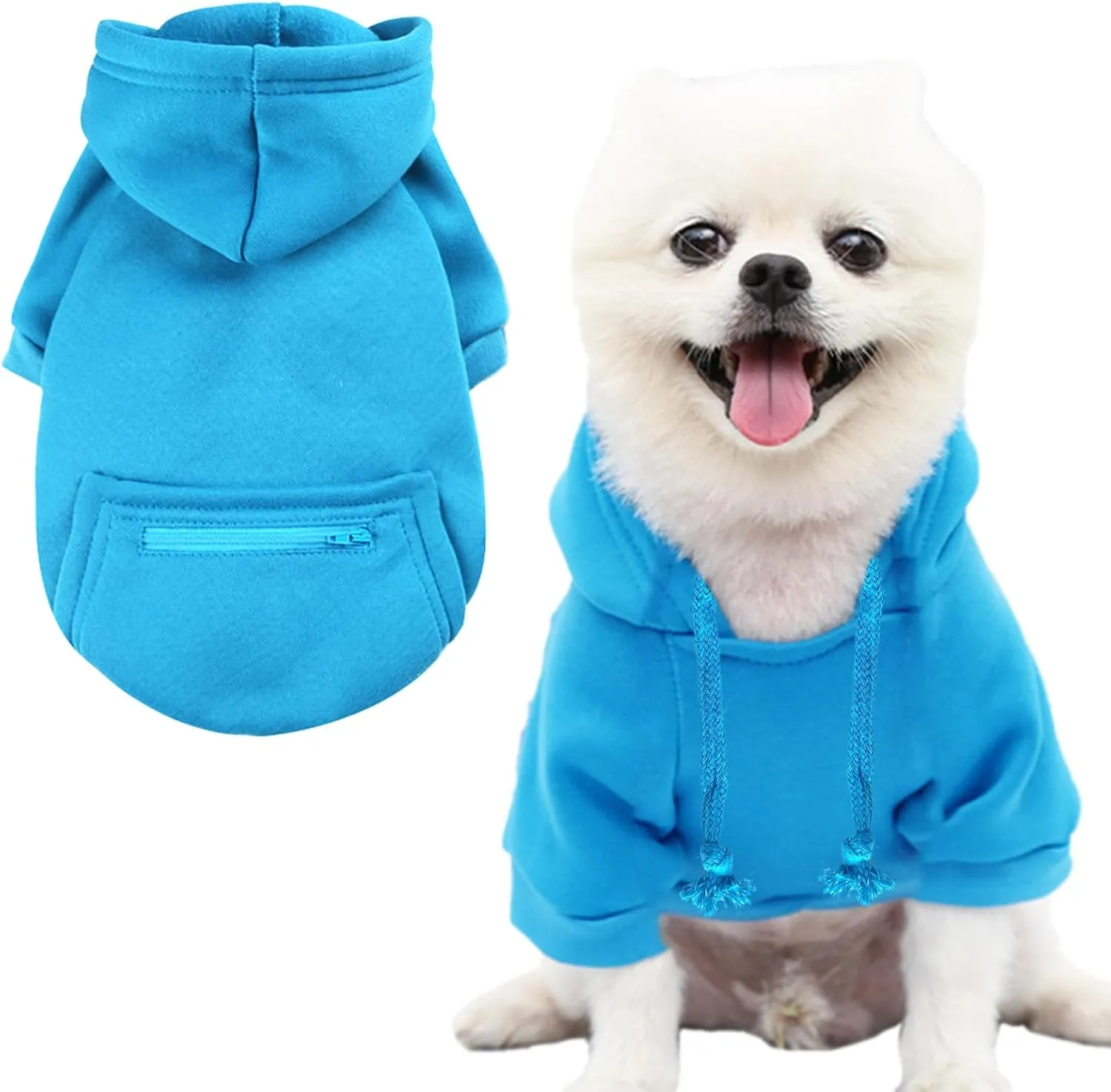Jecikelon Winter Dog Hoodie Sweatshirts with Pockets Warm Clothes for Small Dogs Chihuahua Coat Puppy Custume Clothing (X-Small, Y02-Blue)