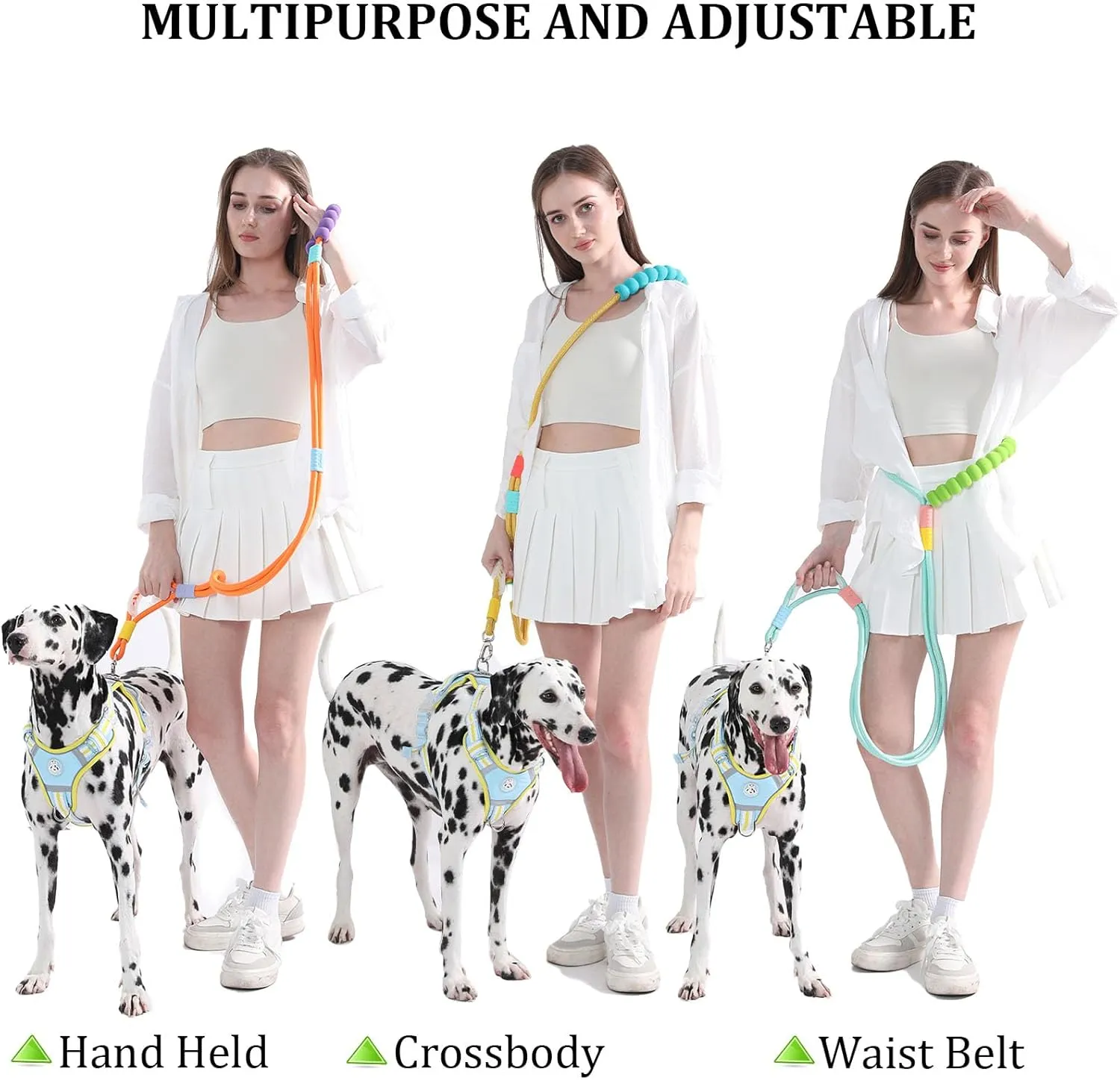 JSXD Dog Leash,5 FT Heavy Duty Dog Training Leash,Double Handle Comfortable Padded Hands Free Dog Leash,Adjustable Crossbody Waist Leash for Small Medium Large Dogs(Red)