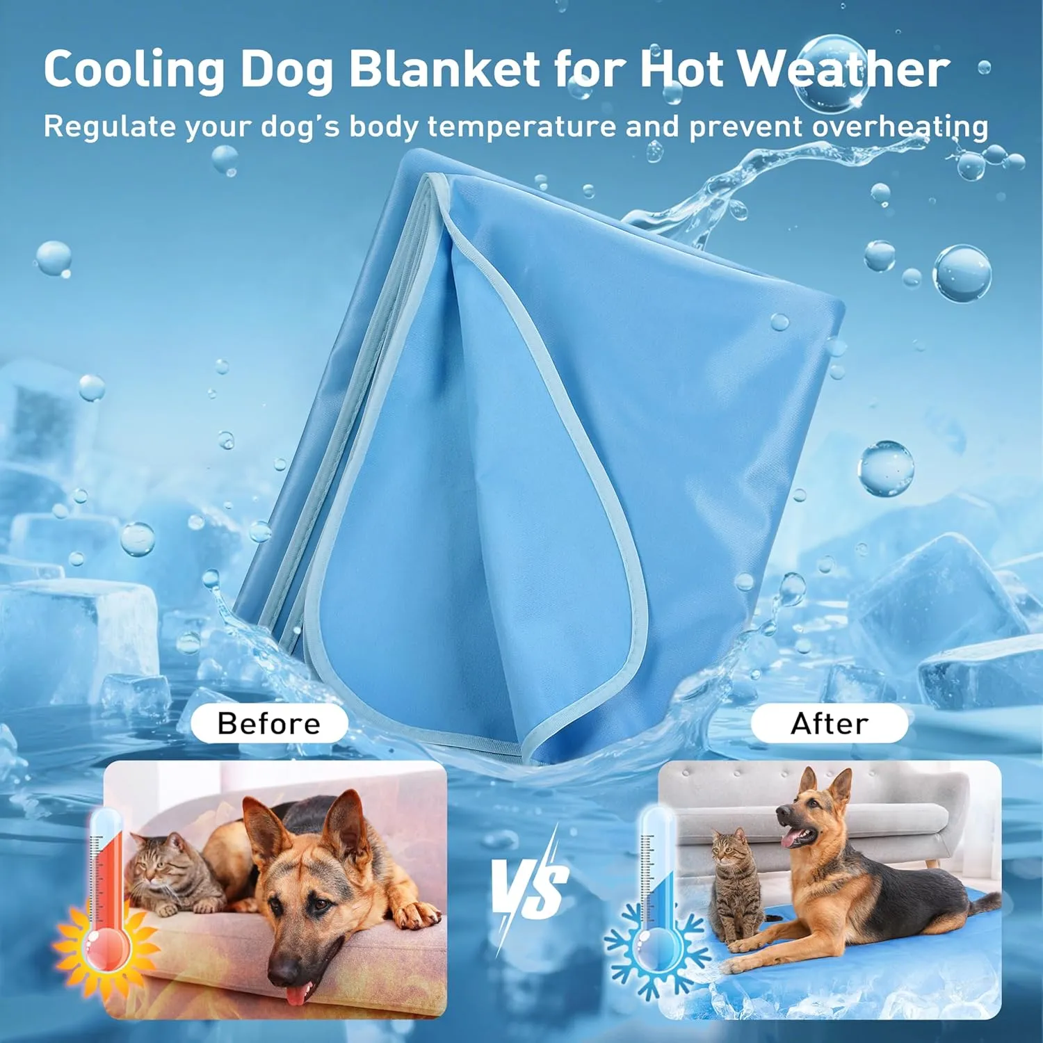 Kritter Planet Waterproof Cooling Dog Mat, Soft Pet Blanket for Summer, Lightweight Outdoor Mat, Reversible Furniture Cover Couch Sofa Bed, 20 x 30 inch, Blue
