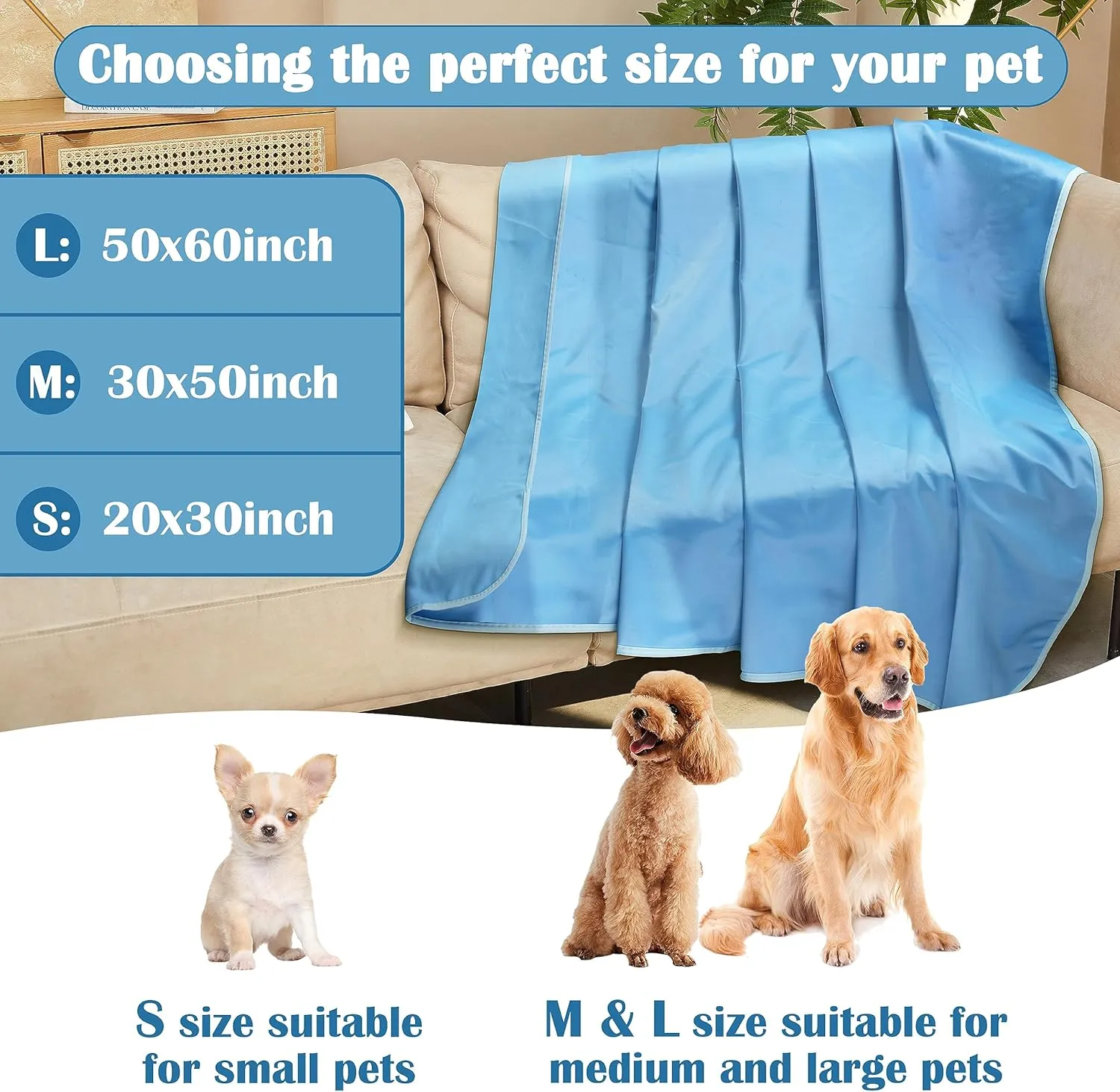 Kritter Planet Waterproof Cooling Dog Mat, Soft Pet Blanket for Summer, Lightweight Outdoor Mat, Reversible Furniture Cover Couch Sofa Bed, 20 x 30 inch, Blue