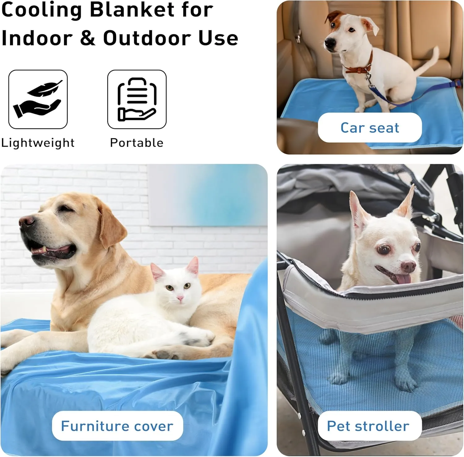 Kritter Planet Waterproof Cooling Dog Mat, Soft Pet Blanket for Summer, Lightweight Outdoor Mat, Reversible Furniture Cover Couch Sofa Bed, 20 x 30 inch, Blue
