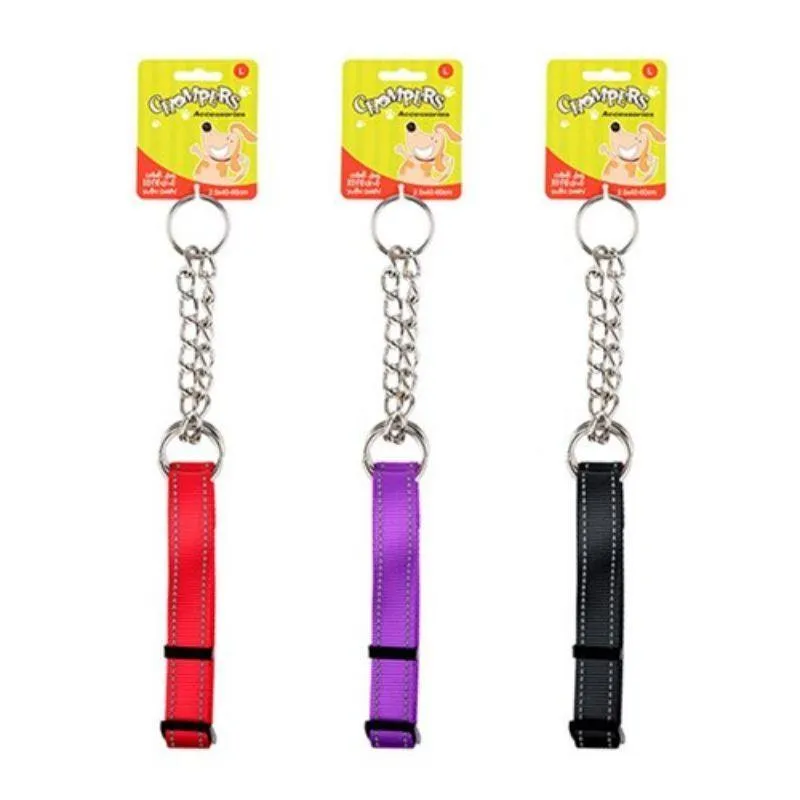 Large Reflective Dog Collar with Chain - 2.5cm x 36-60cm