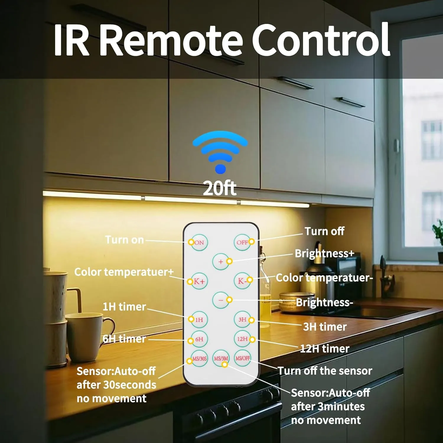 LED Cabinet Lights Bar with Motion Sensor, Dimmable Brightness and Color, Wireless Remote, Ultra Thin Strips Lighting Magnetic Mounting for Kitchen,Bookshelf,Closet 3Pack