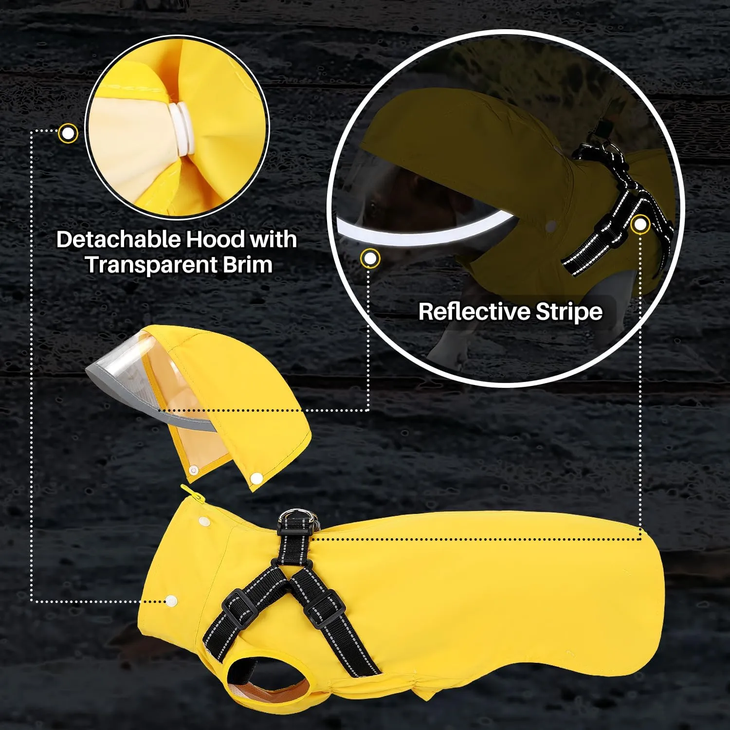 Lukovee Dog Raincoat - Waterproof Rain Jacket with Harness & Removable Hood, Reflective Double Layer Dog Rain Coat Poncho for Small Medium Large Dogs Puppy (M, Yellow)