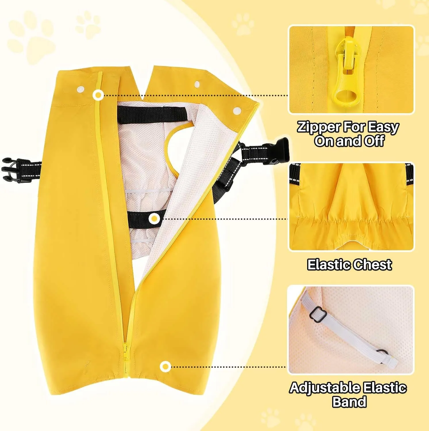 Lukovee Dog Raincoat - Waterproof Rain Jacket with Harness & Removable Hood, Reflective Double Layer Dog Rain Coat Poncho for Small Medium Large Dogs Puppy (M, Yellow)