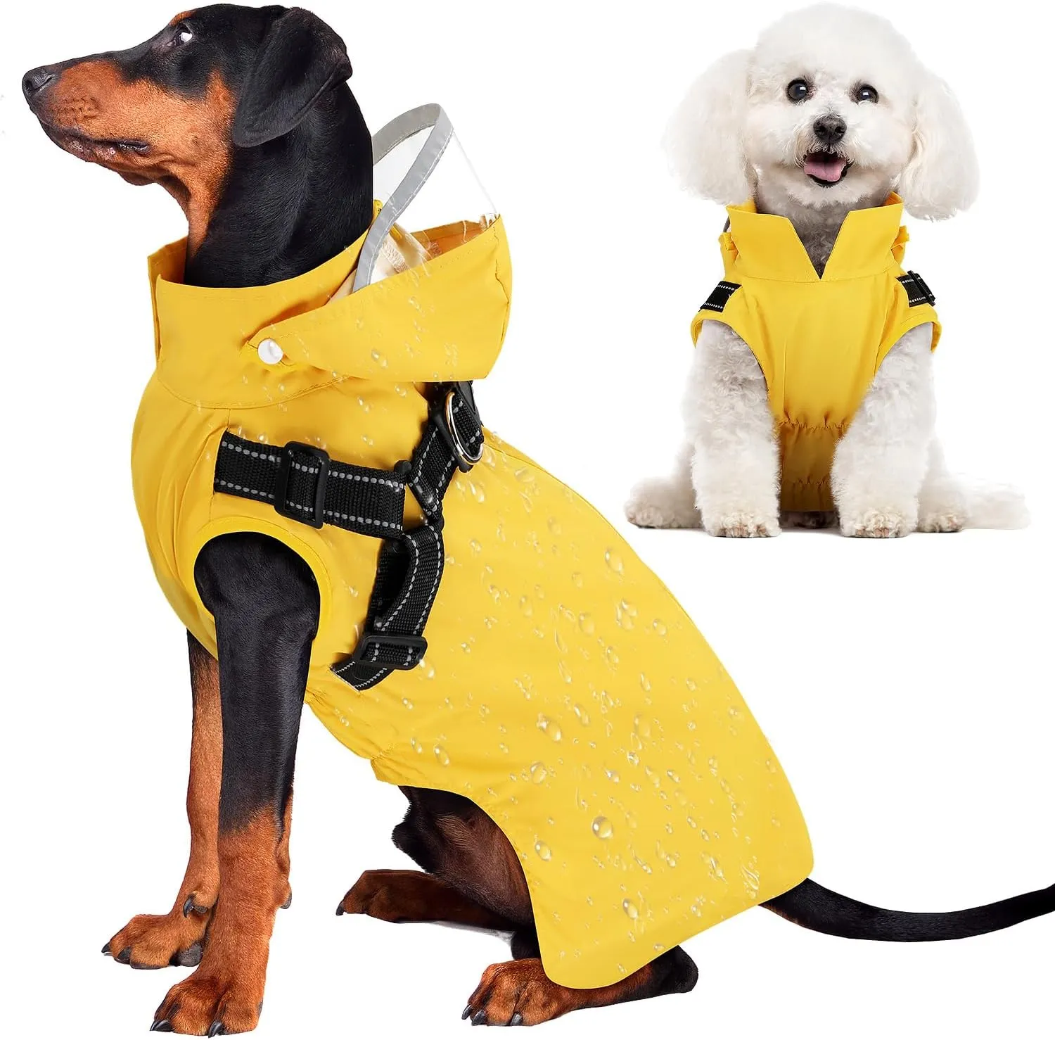 Lukovee Dog Raincoat - Waterproof Rain Jacket with Harness & Removable Hood, Reflective Double Layer Dog Rain Coat Poncho for Small Medium Large Dogs Puppy (M, Yellow)