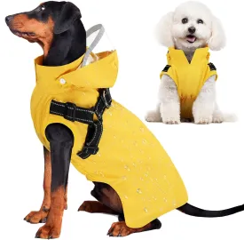 Lukovee Dog Raincoat - Waterproof Rain Jacket with Harness & Removable Hood, Reflective Double Layer Dog Rain Coat Poncho for Small Medium Large Dogs Puppy (M, Yellow)