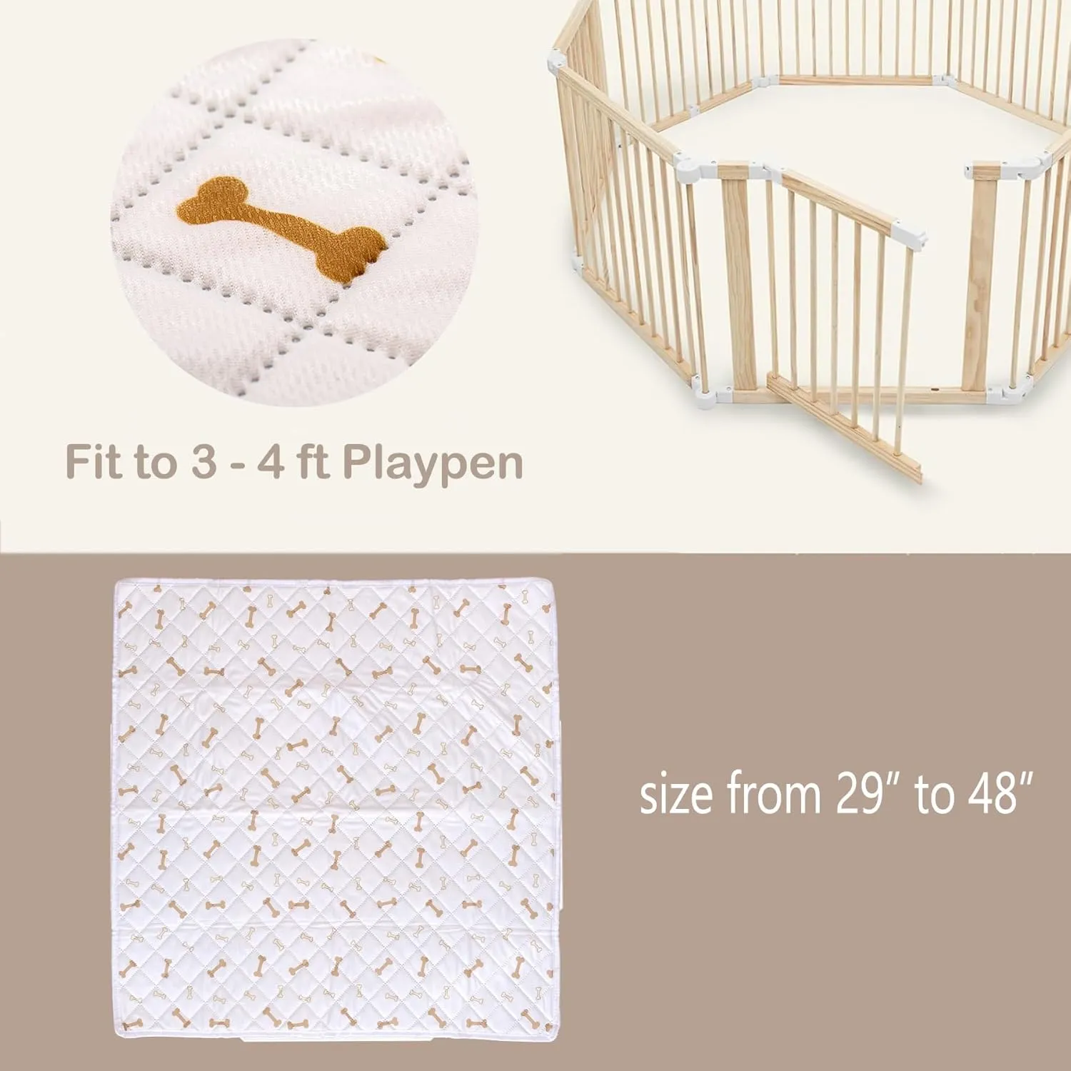 Meow&Woof Reusable Puppy Pads - Washable Pee Pads for Dogs 100% Waterproof Square Playpen Mat, Super Absorbent and Durable Reusable Pee Pads for Dogs 48 Inch 1 Pack