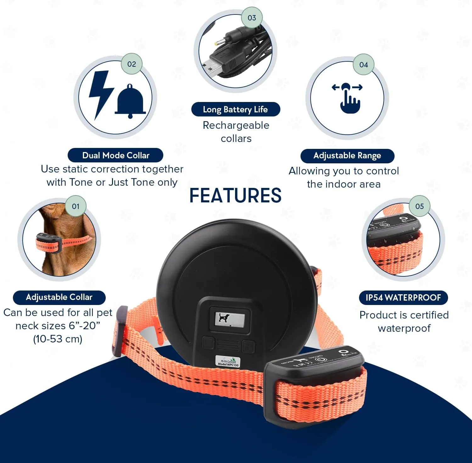 My Pet Command, Indoor Pet Barrier with Adjustable Range, Static and Tone Correction, Hidden Fence for Dogs Containment Collar, Wireless Pet Gate Keeps Areas Off Limits, Rechargeable Collars