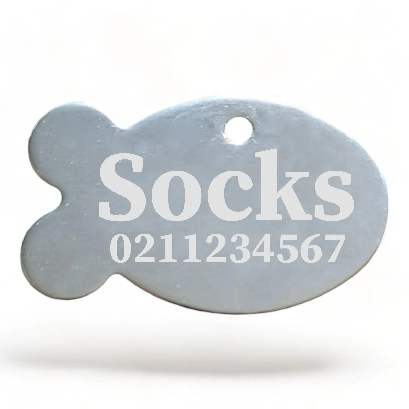Name & Number Front | Fish Aluminum | Cat, Kitten & Dog ID Pet Tag