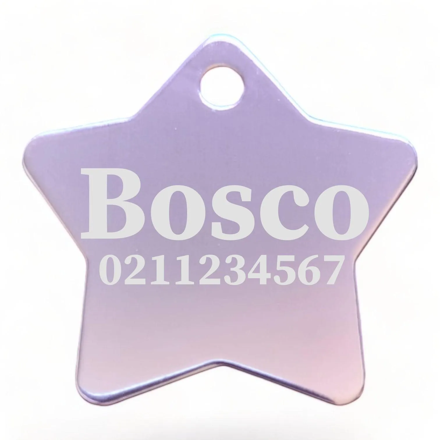 Name & Number Front | Star Aluminum | Cat, Kitten & Dog ID Pet Tag