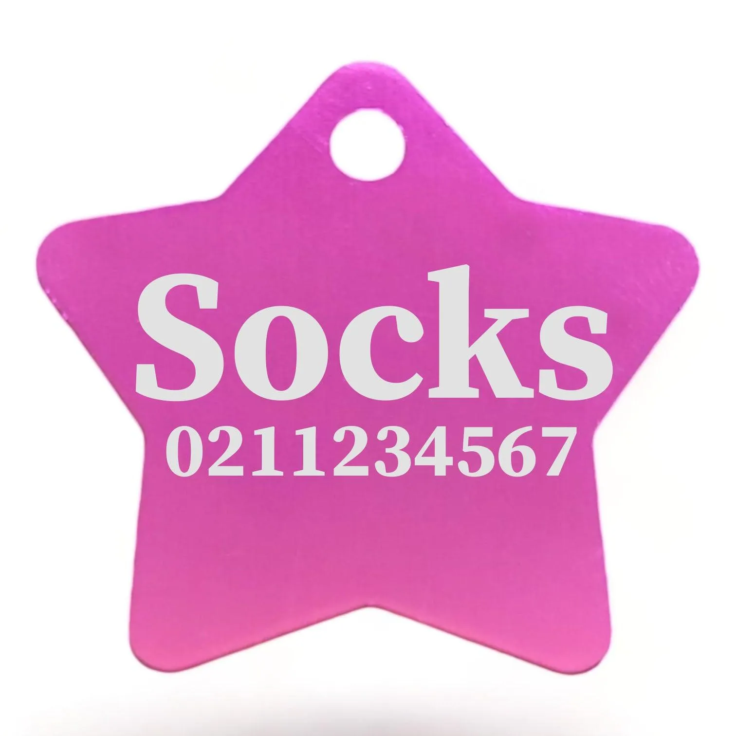 Name & Number Front | Star Aluminum | Cat, Kitten & Dog ID Pet Tag
