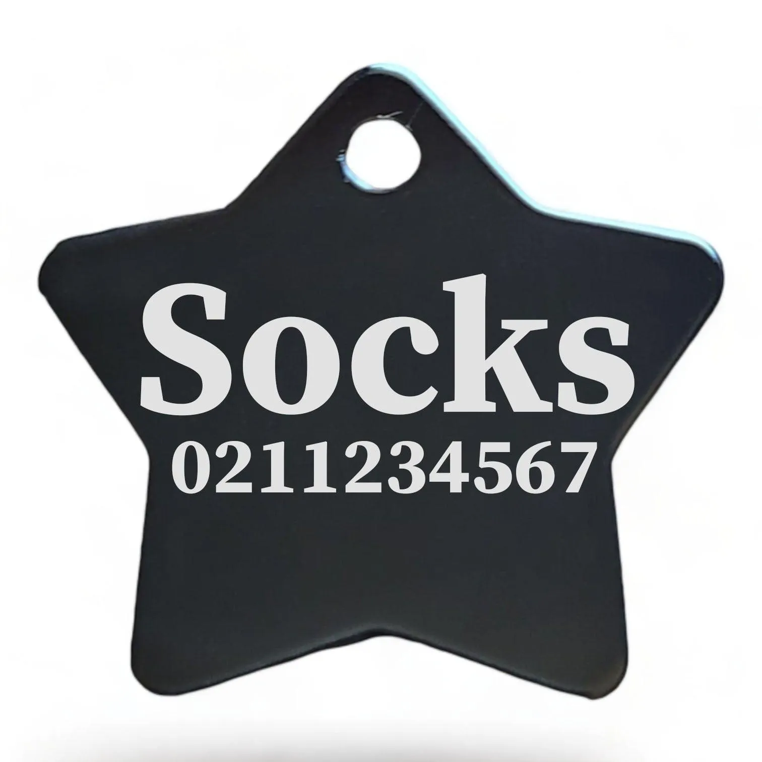Name & Number Front | Star Aluminum | Cat, Kitten & Dog ID Pet Tag