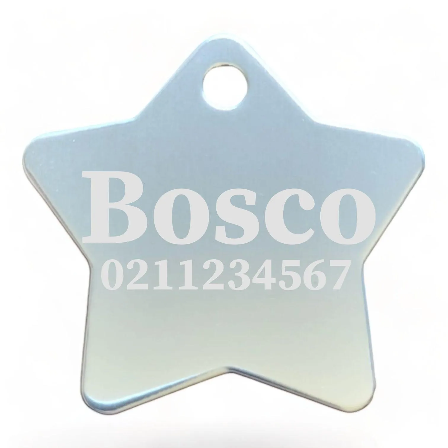 Name & Number Front | Star Aluminum | Cat, Kitten & Dog ID Pet Tag