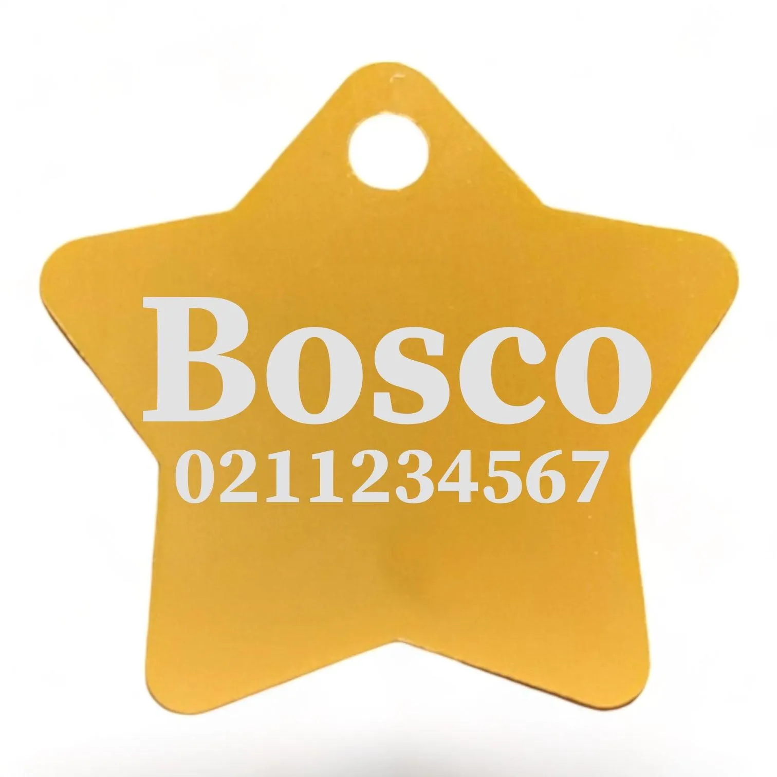 Name & Number Front | Star Aluminum | Cat, Kitten & Dog ID Pet Tag