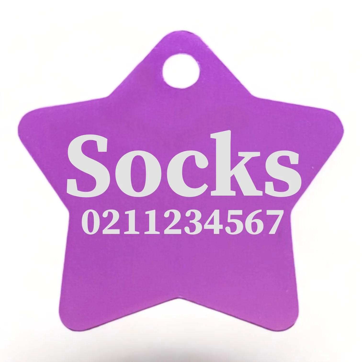 Name & Number Front | Star Aluminum | Cat, Kitten & Dog ID Pet Tag