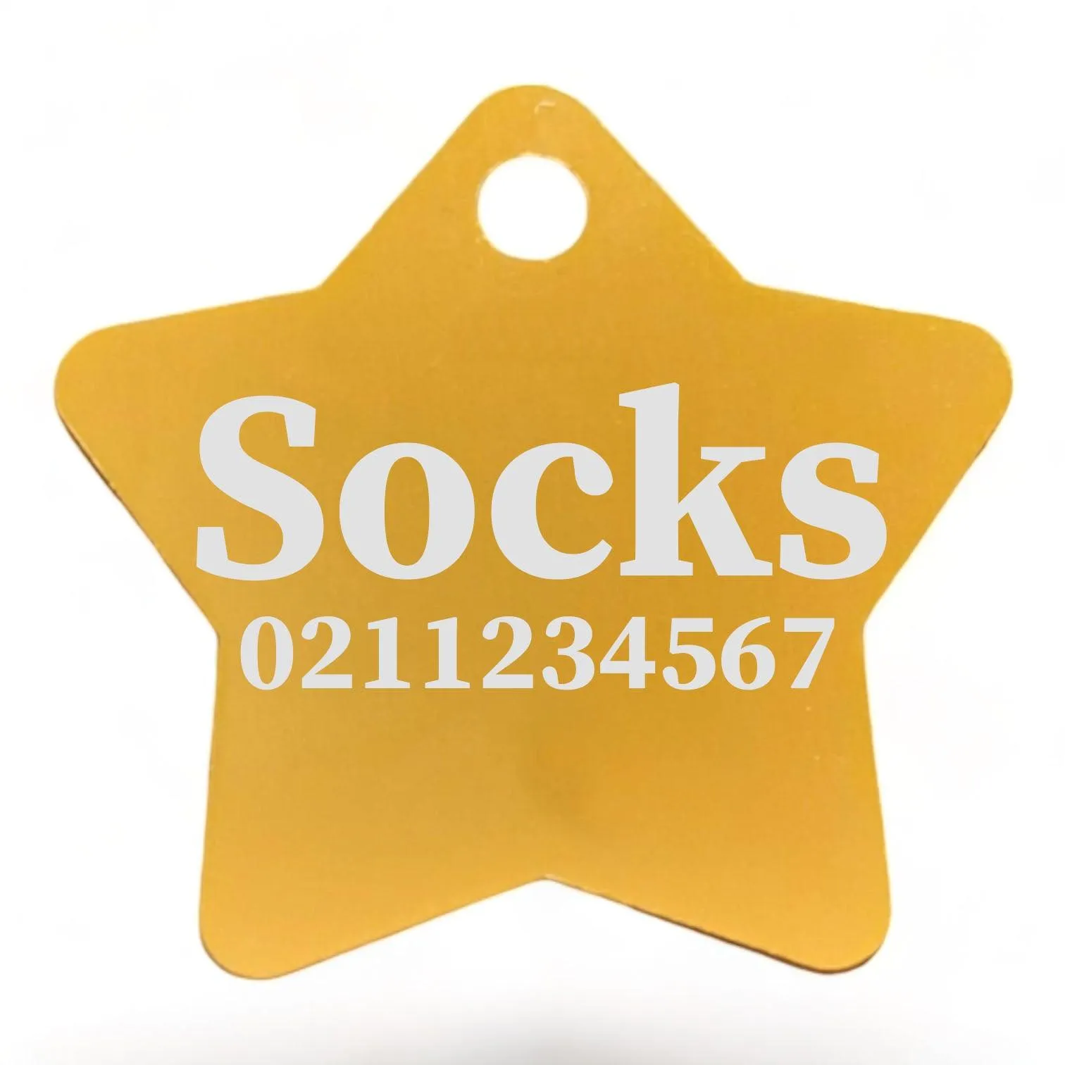 Name & Number Front | Star Aluminum | Cat, Kitten & Dog ID Pet Tag