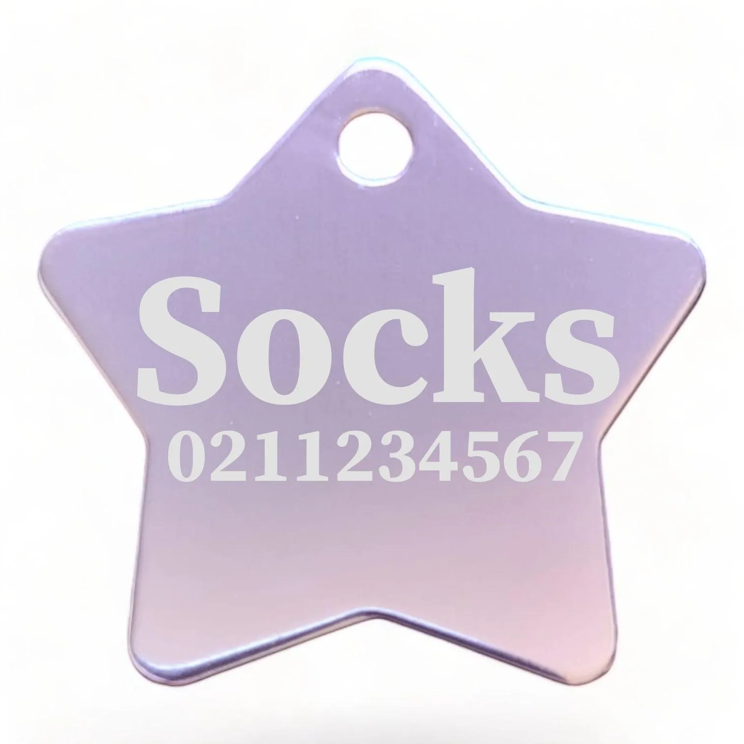 Name & Number Front | Star Aluminum | Cat, Kitten & Dog ID Pet Tag