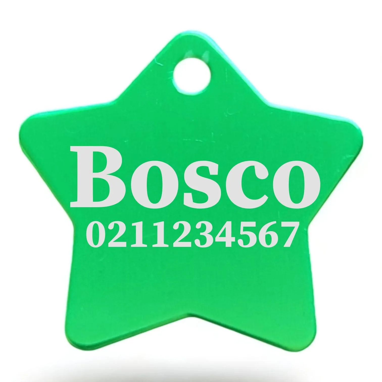 Name & Number Front | Star Aluminum | Cat, Kitten & Dog ID Pet Tag