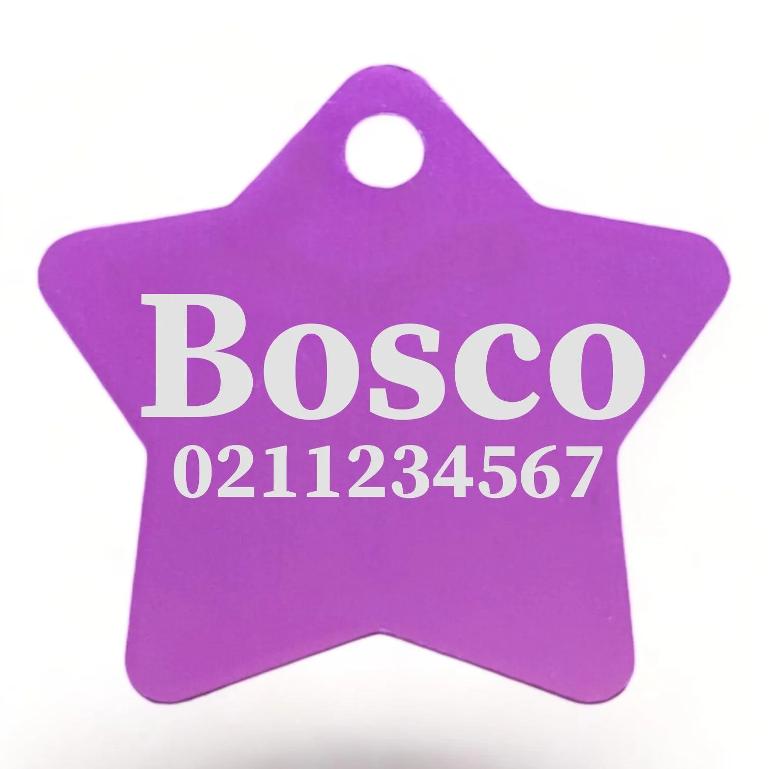 Name & Number Front | Star Aluminum | Cat, Kitten & Dog ID Pet Tag