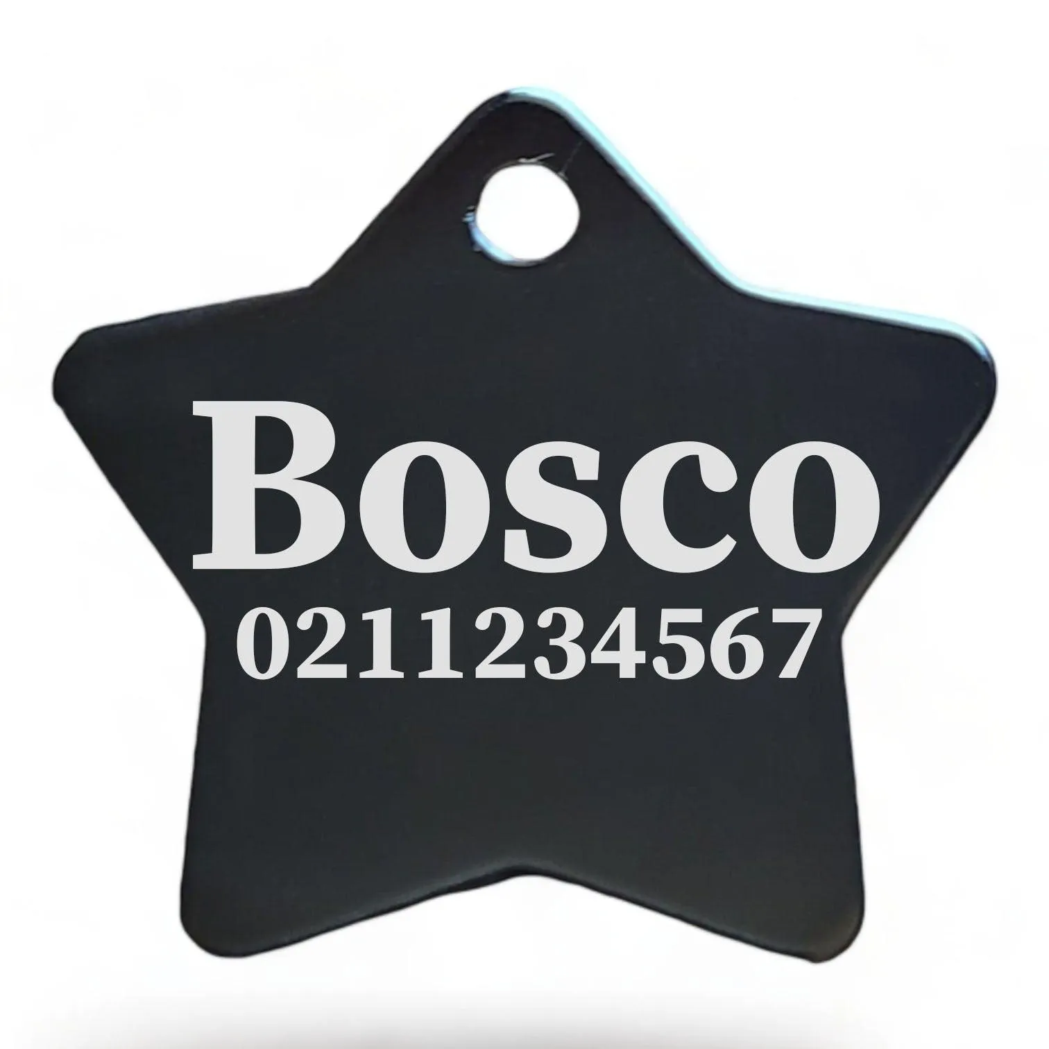 Name & Number Front | Star Aluminum | Cat, Kitten & Dog ID Pet Tag