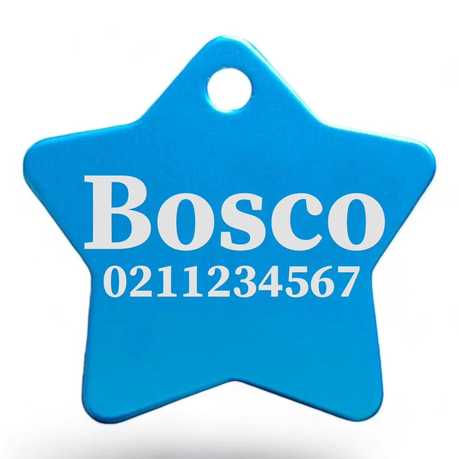 Name & Number Front | Star Aluminum | Cat, Kitten & Dog ID Pet Tag