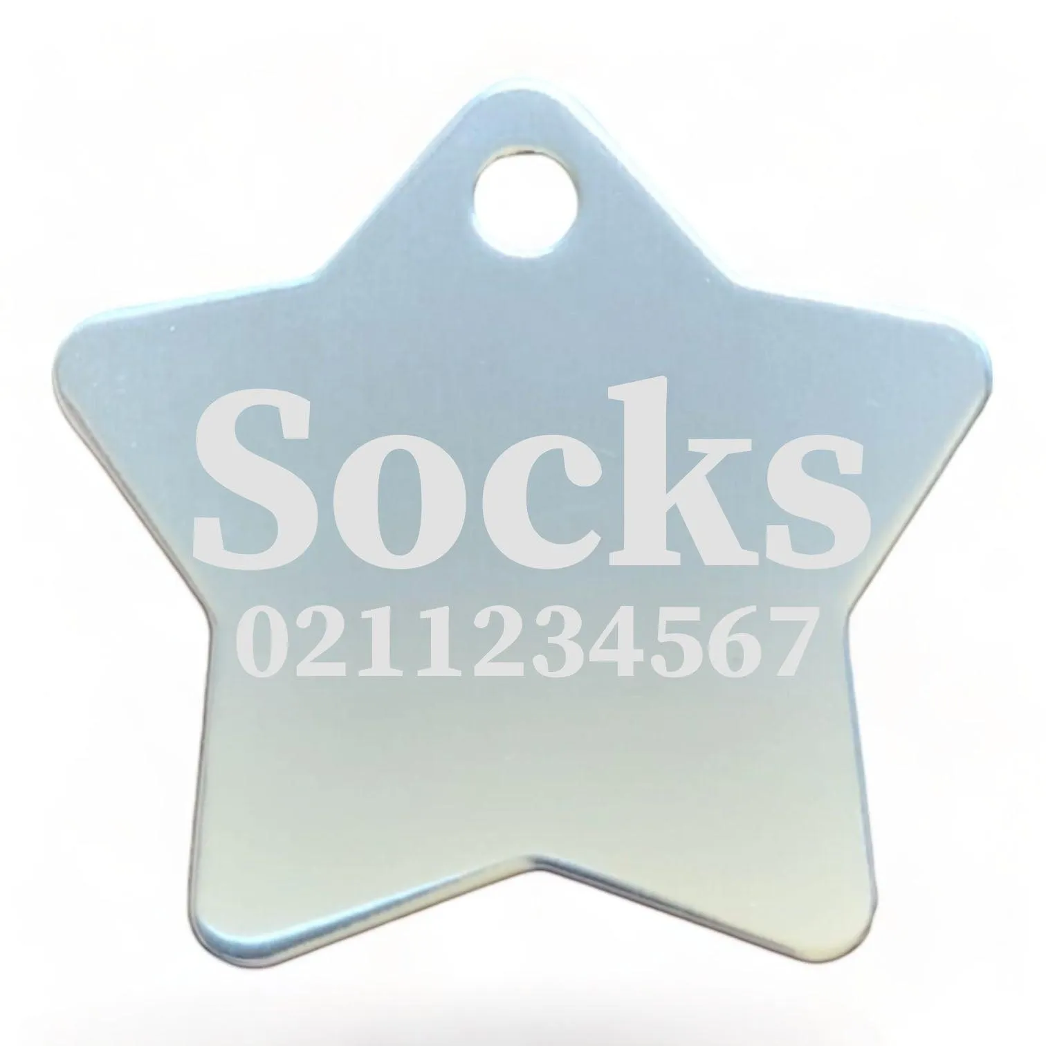 Name & Number Front | Star Aluminum | Cat, Kitten & Dog ID Pet Tag
