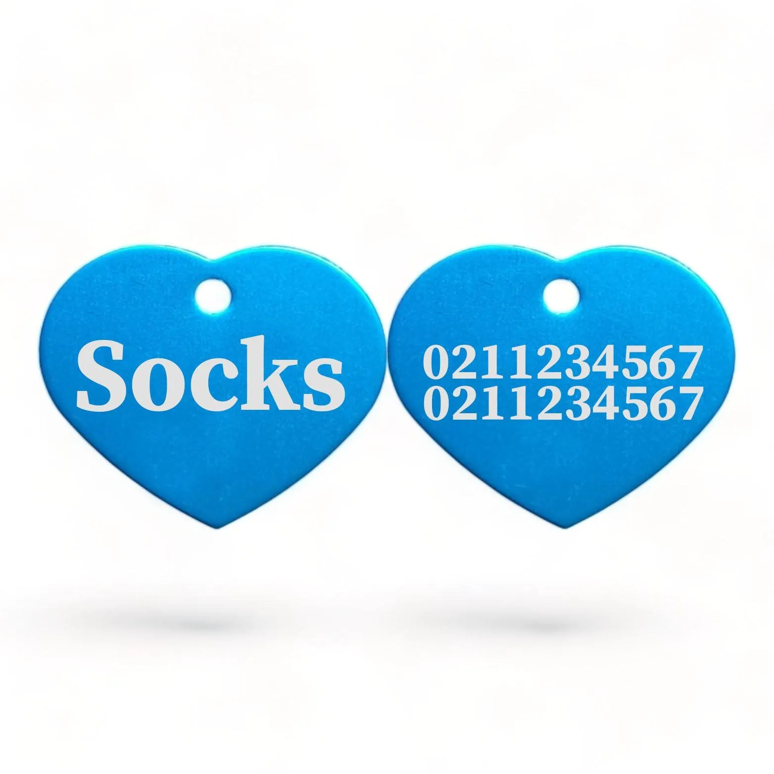 Name Front & 2 Numbers Back | Heart Aluminum | Cat, Kitten & Dog ID Pet Tag