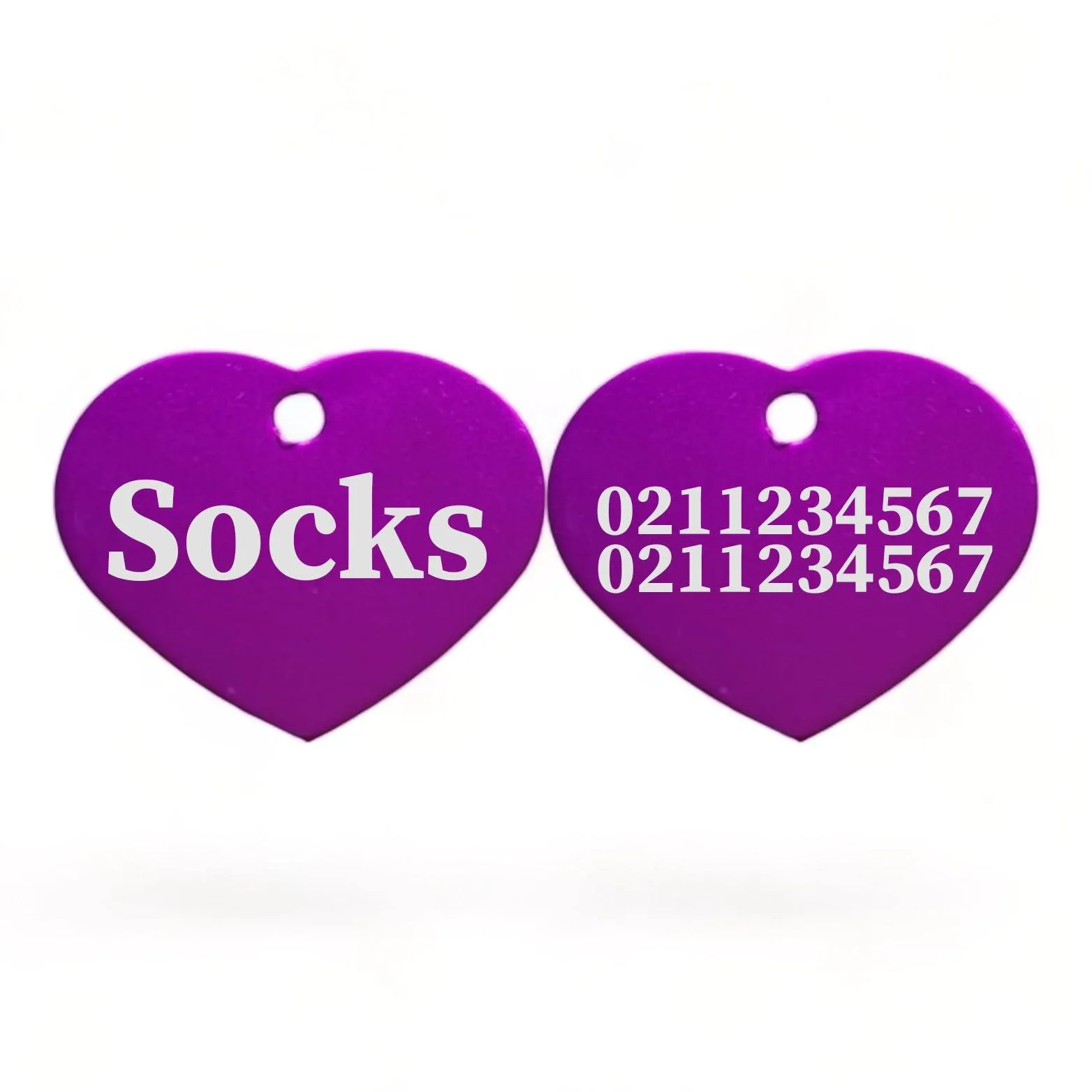Name Front & 2 Numbers Back | Heart Aluminum | Cat, Kitten & Dog ID Pet Tag